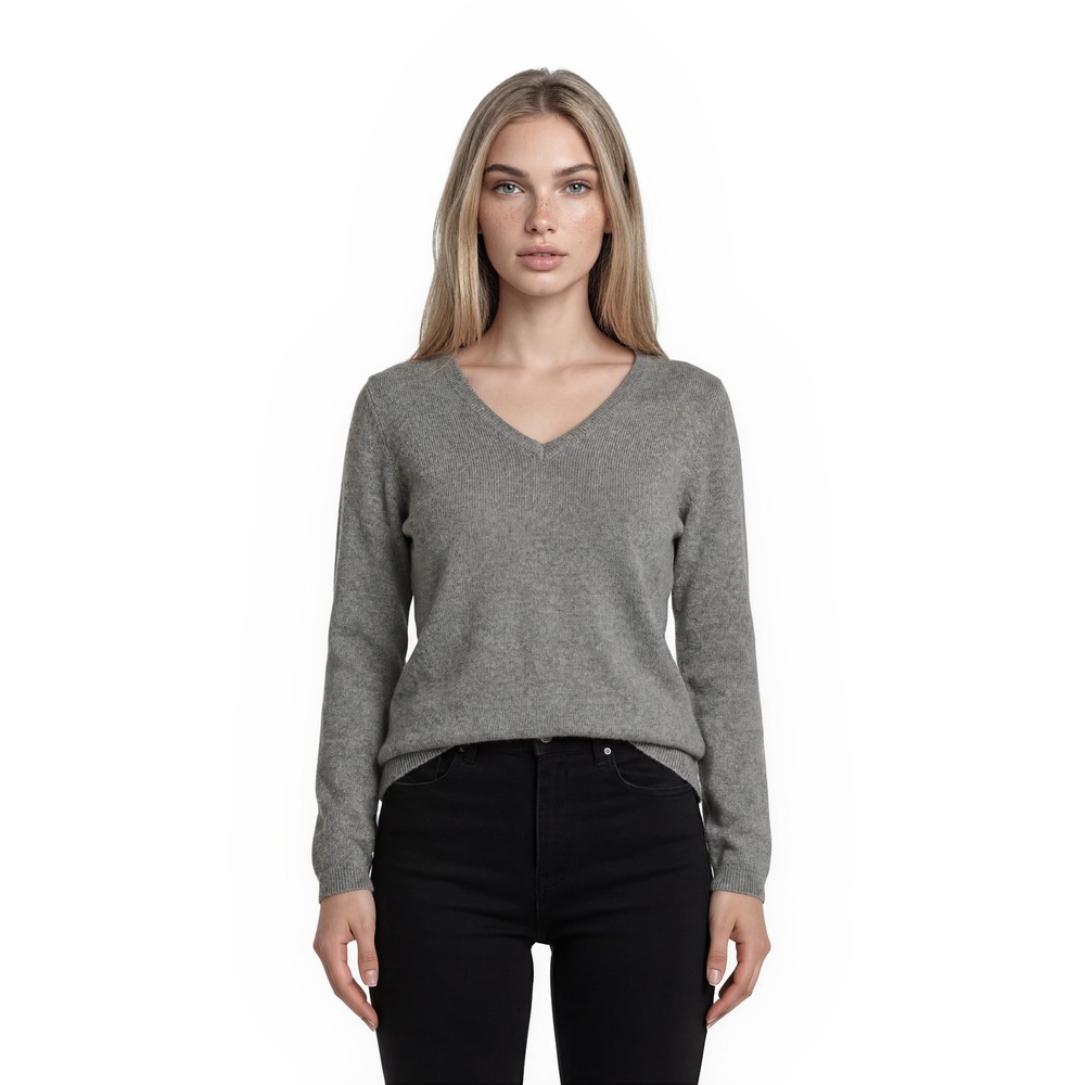 New In Cashmere Sweater Womens Size Large Gray V Neck 100% Cashmere Breeders Cup